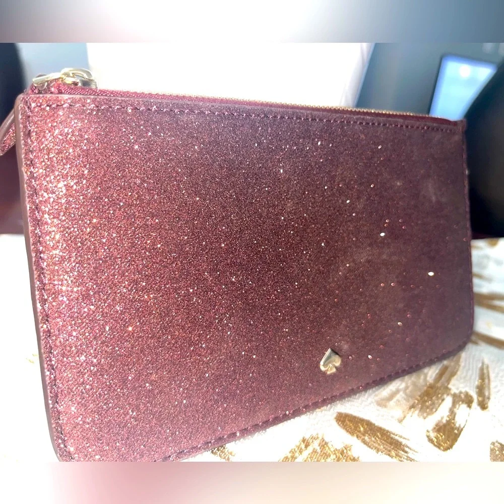 Kate Spade Shimmy Glitter Large Card Holder Slim Wallet ,Deep Nova Red - Picture 4 of 9